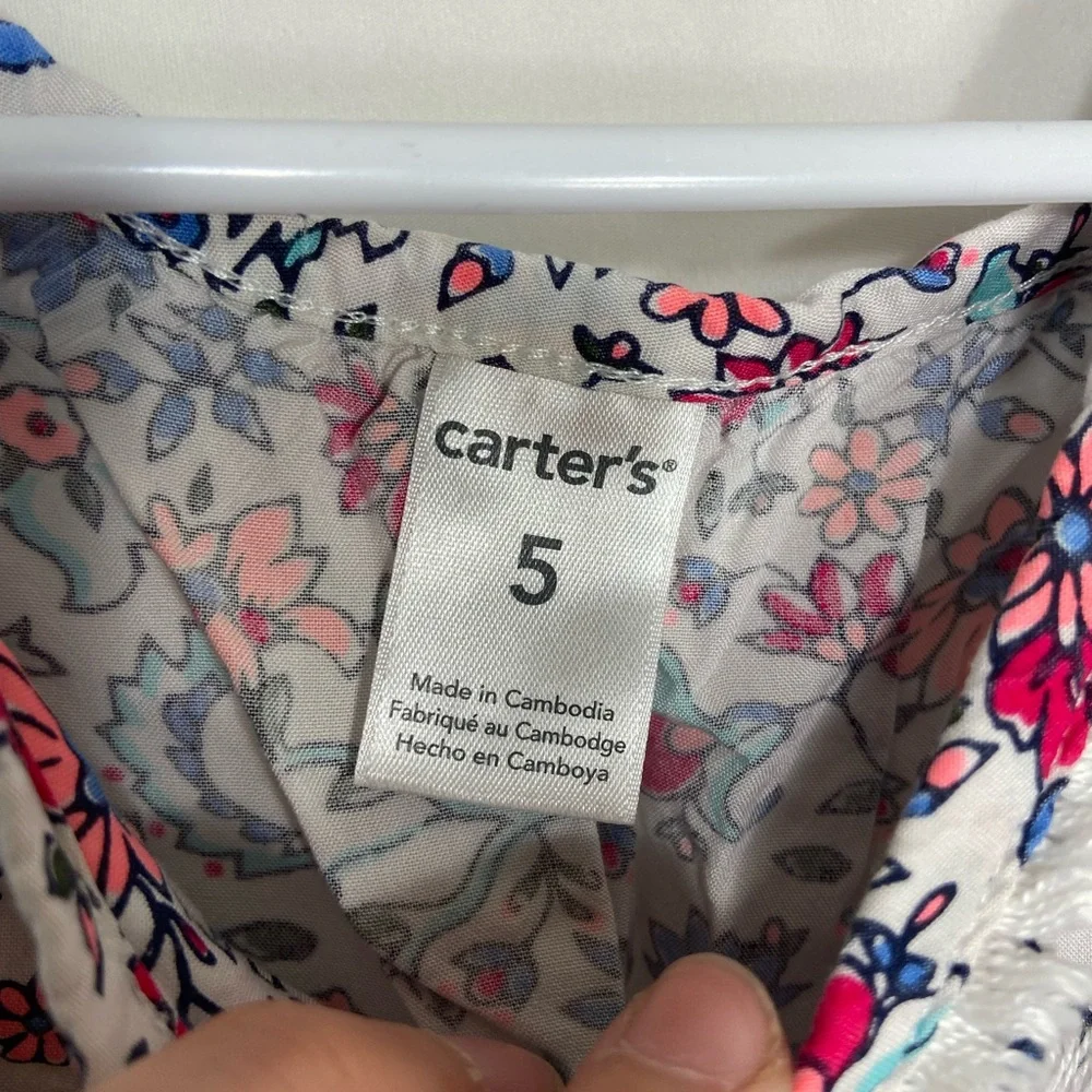 Carter’s‎ girl’s white pink floral ruffle loose relaxed tank top summer spring 5